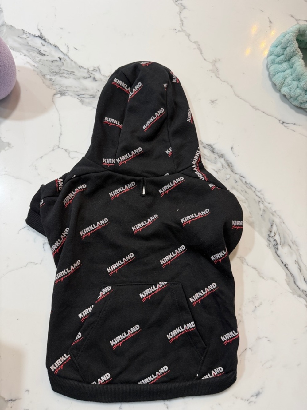 Kirkland Signature Black dog Hoodie with Red & White Logo Print